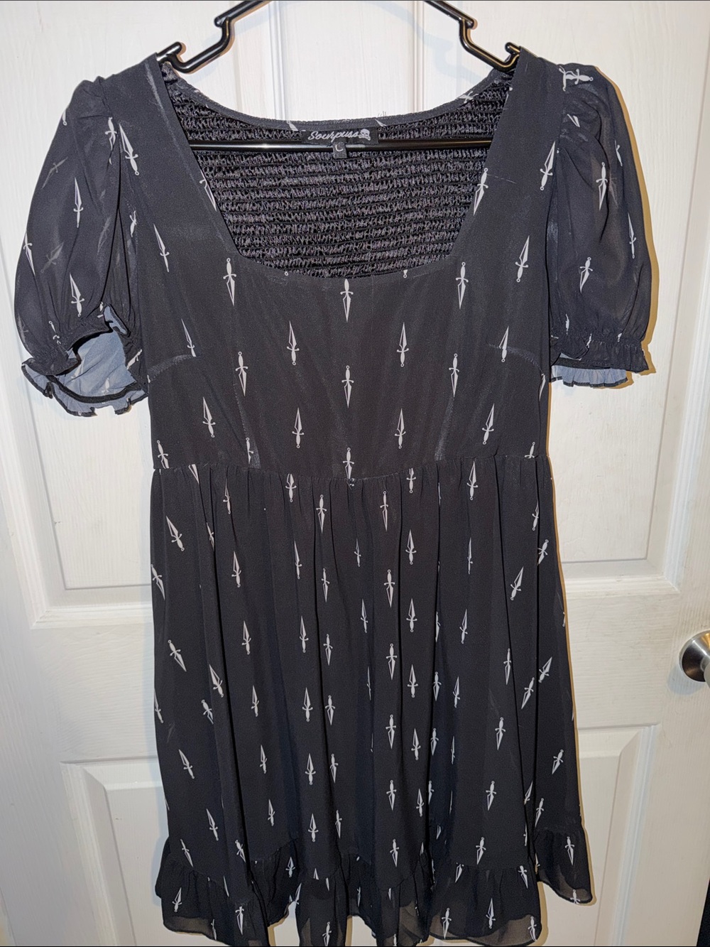 Sourpuss Black Mini Dress with White Dagger Print